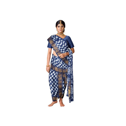 MADURAI MUL MUL MOODABANI CHECKS DESIGN JAQUARD BORDER 9 YARDS SAREES