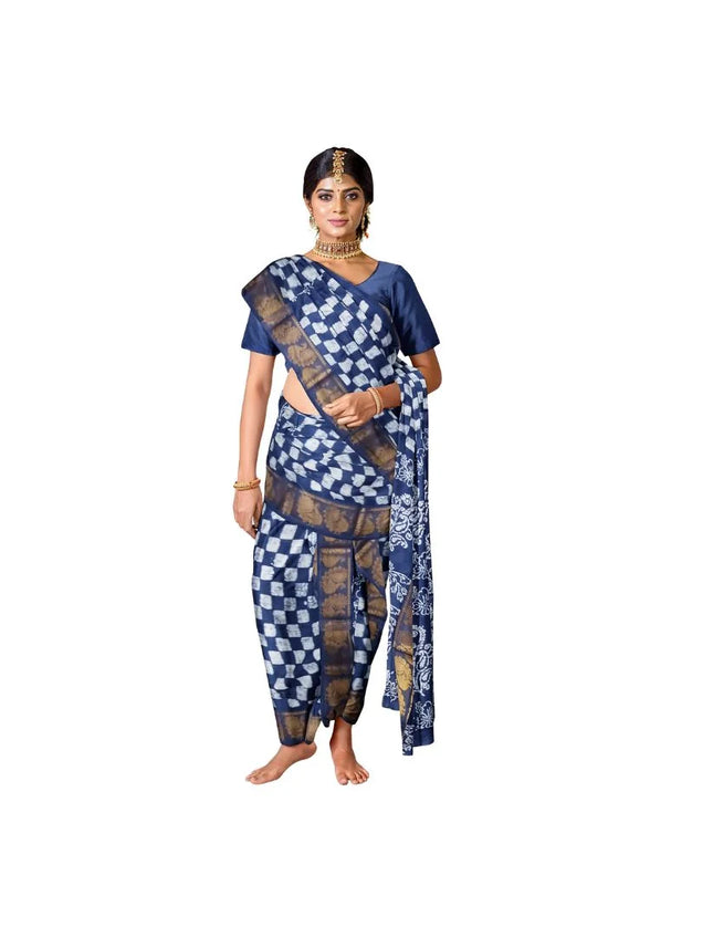 MADURAI MUL MUL MOODABANI CHECKS DESIGN JAQUARD BORDER 9 YARDS SAREES