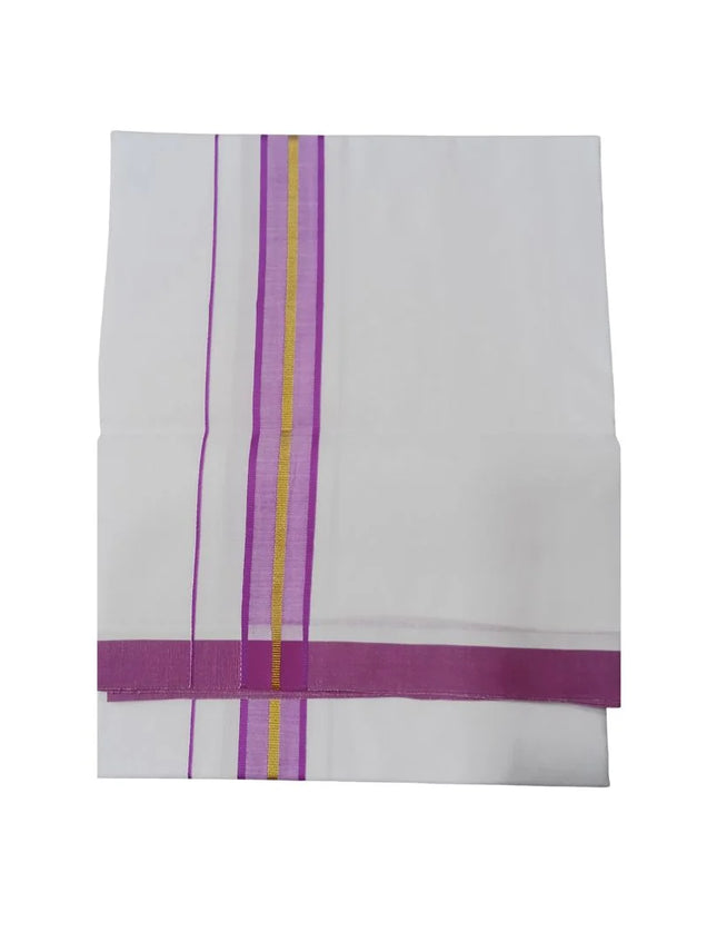 Men Cotton 1 Inch Thillana Jari Border Single Dhoti- 2M
