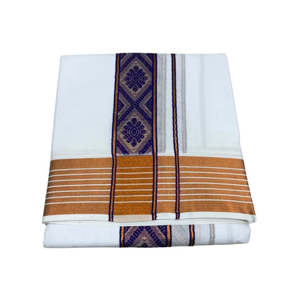 MEN PURE COTTON FANCY JARI BORDER EMBOSE MUNDI PANCHAKACHAM DHOTI - 9X5