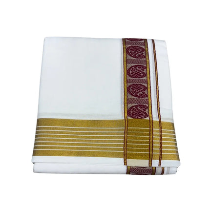 MEN PURE COTTON FANCY JARI BORDER EMBOSE MUNDI PANCHAKACHAM DHOTI - 9X5