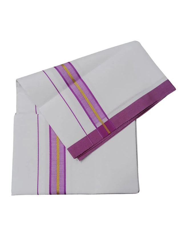 Men Cotton 1 Inch Thillana Jari Border Single Dhoti- 2M