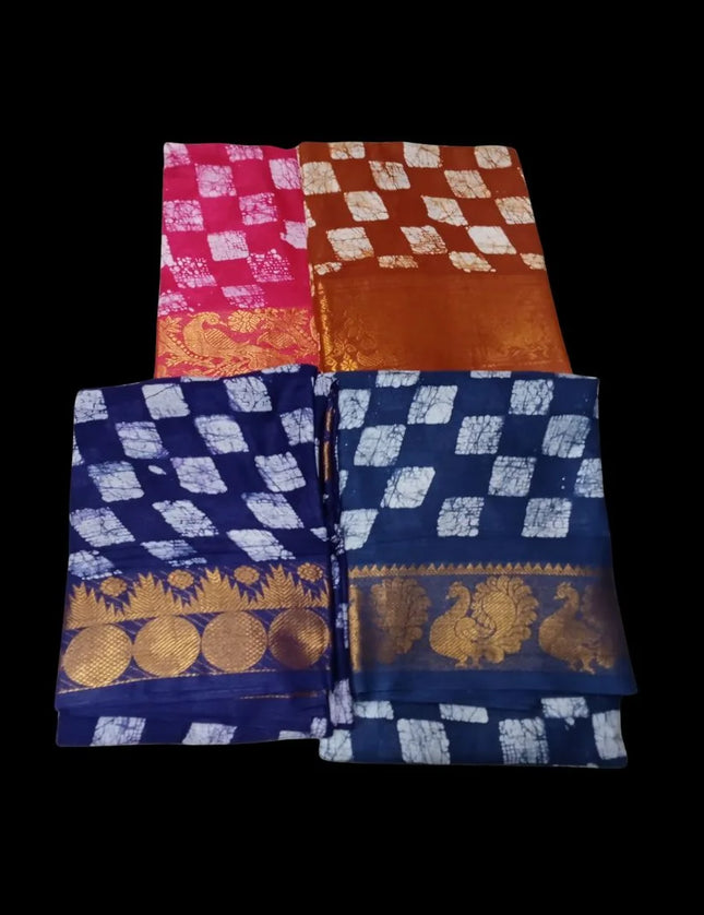 MADURAI MUL MUL MOODABANI CHECKS DESIGN JAQUARD BORDER 9 YARDS SAREES