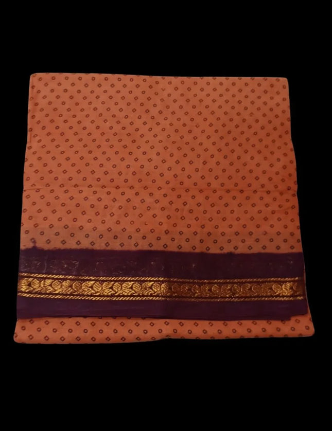 Madurai Batik Print with Contrast Jari Border 9 yards