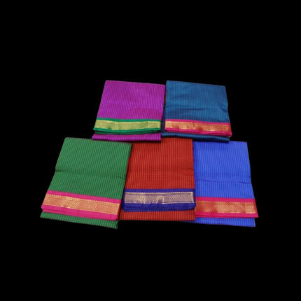 KARISHMA SEMI SILK KORVAI BORDER SELF CHECKS RICH PALLU 9 YARDS SAREES