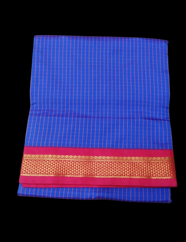 KARISHMA SEMI SILK KORVAI BORDER SELF CHECKS RICH PALLU 9 YARDS SAREES