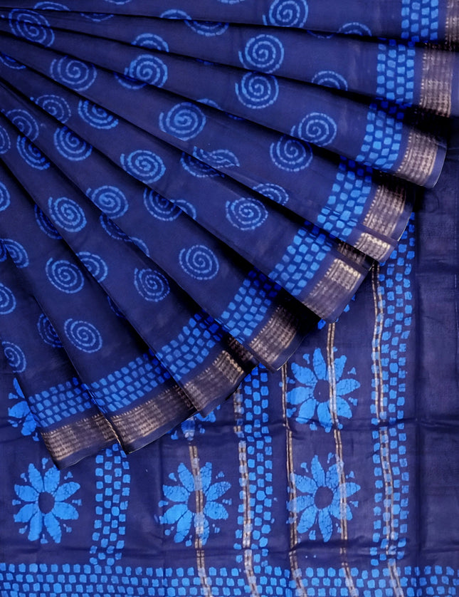 MADURAI MUL MUL COTTON BATIK WAX PRINTS JARI BORDER 9 YARDS SAREES