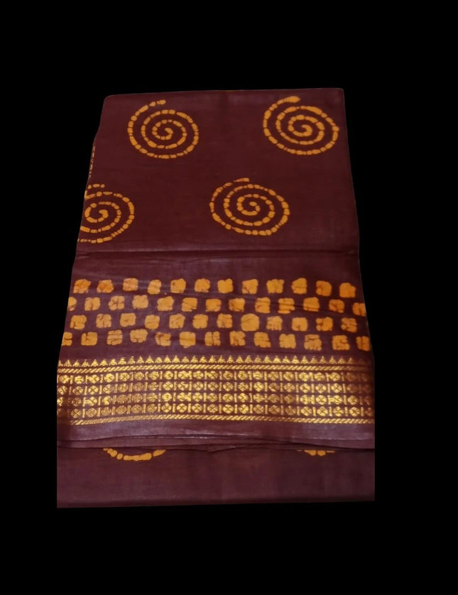 MADURAI MUL MUL COTTON BATIK WAX PRINTS JARI BORDER 9 YARDS SAREES