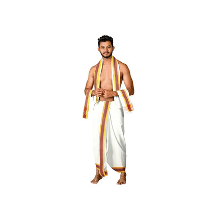 Men Cotton 1 Inch Deluxe Fancy Panchakacham Dhoti 10x6