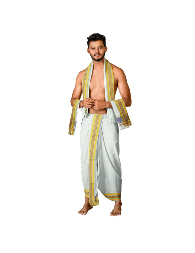 Men Pure Cotton 3 Inch New Pet Panchakacham Dhoti- 10x6