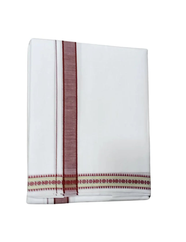 Men Pure Cotton D-64 Cherry White Panchakacham Dhoti- 10x6