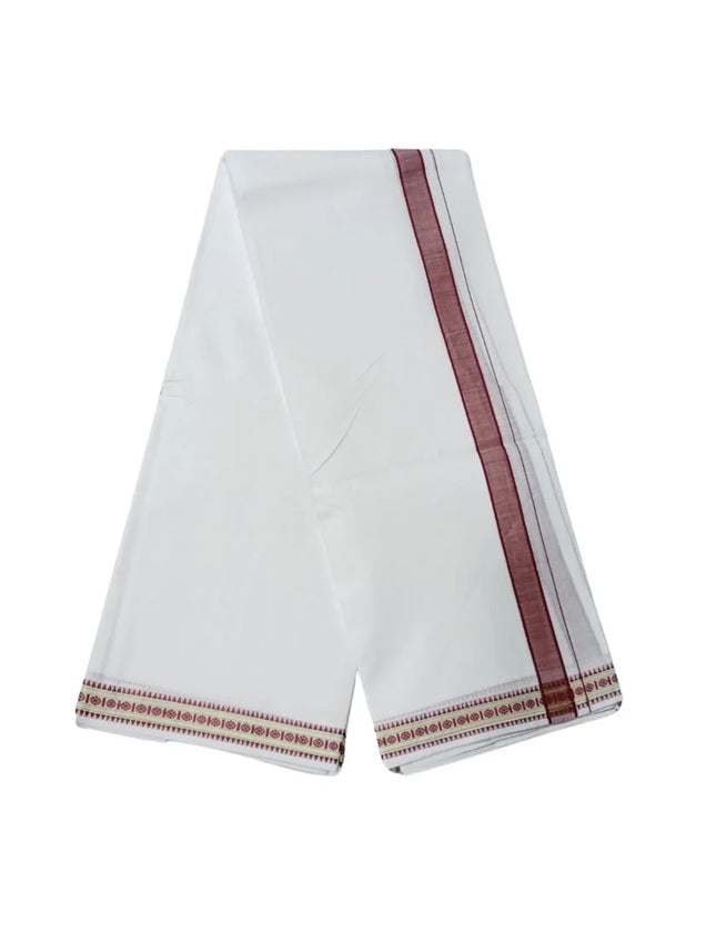 Men Pure Cotton D-64 Cherry White Panchakacham Dhoti- 10x6