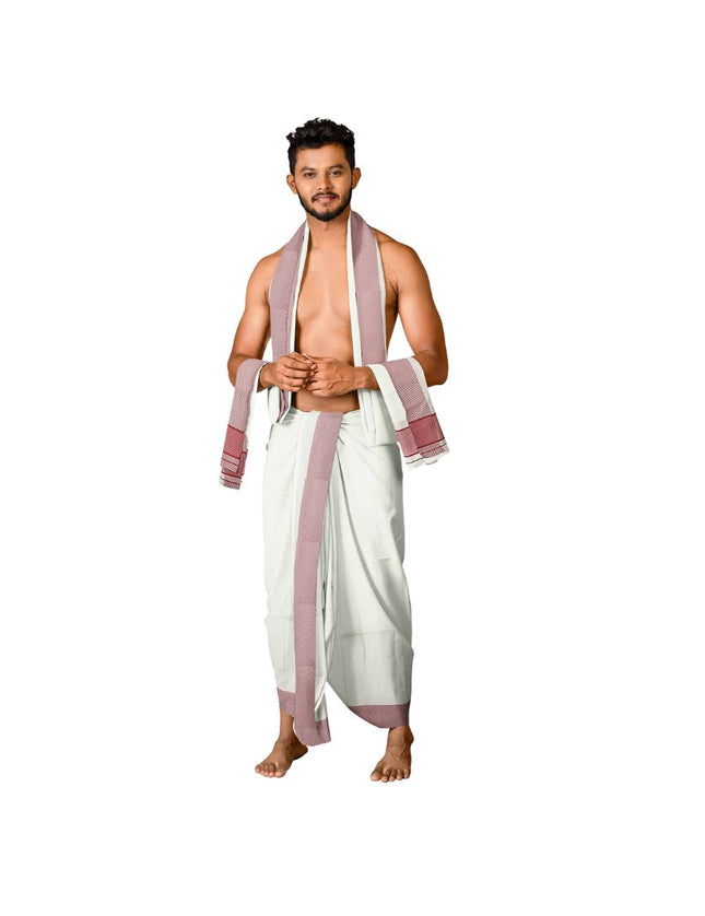 Men Pure Cotton D121 Chess Border Panchakacham Dhoti- 10x6