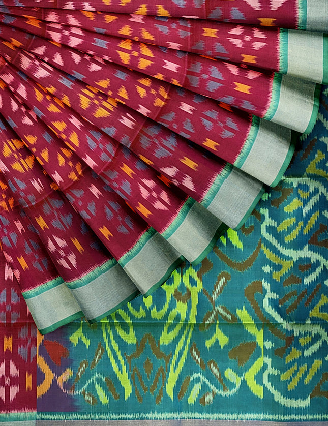 Pure Pochampally Silk Saree 6 Yards with Traditional Ikat Design