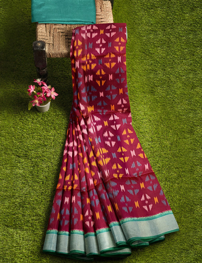 Pure Pochampally Silk Saree 6 Yards with Traditional Ikat Design