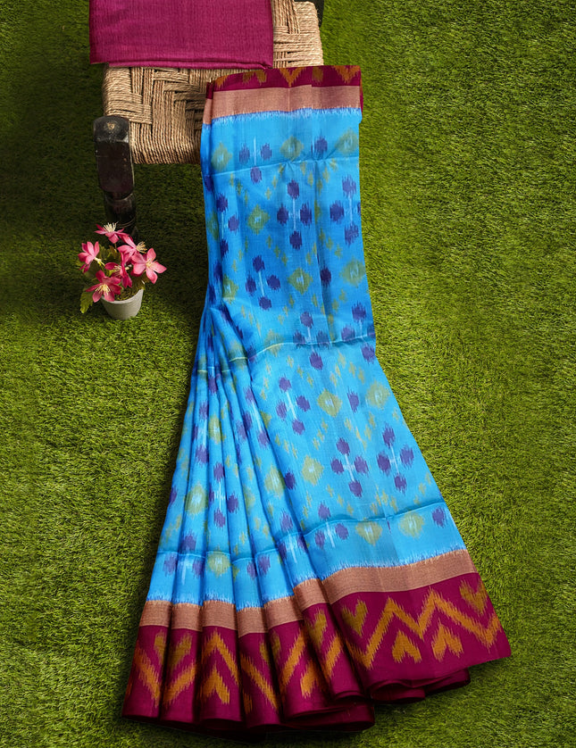 Pure Pochampally Silk Saree 6 Yards with Traditional Ikat Design