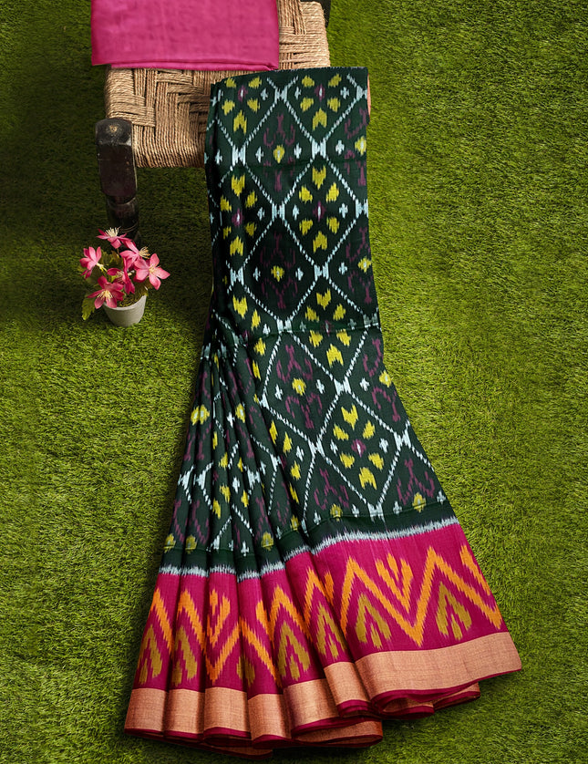 Pure Pochampally Silk Saree 6 Yards with Traditional Ikat Design