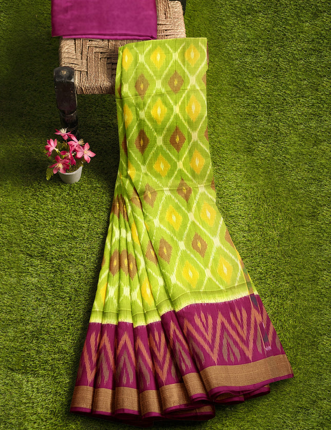 Pure Pochampally Silk Saree 6 Yards with Traditional Ikat Design