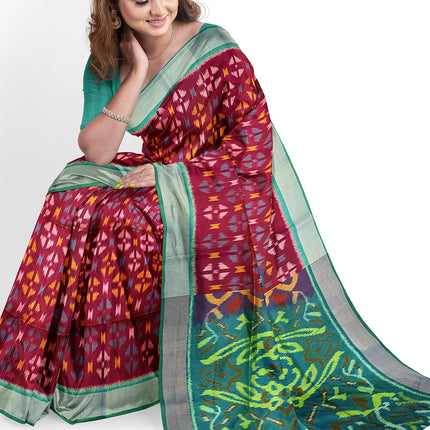 Pure Pochampally Silk Saree 6 Yards with Traditional Ikat Design