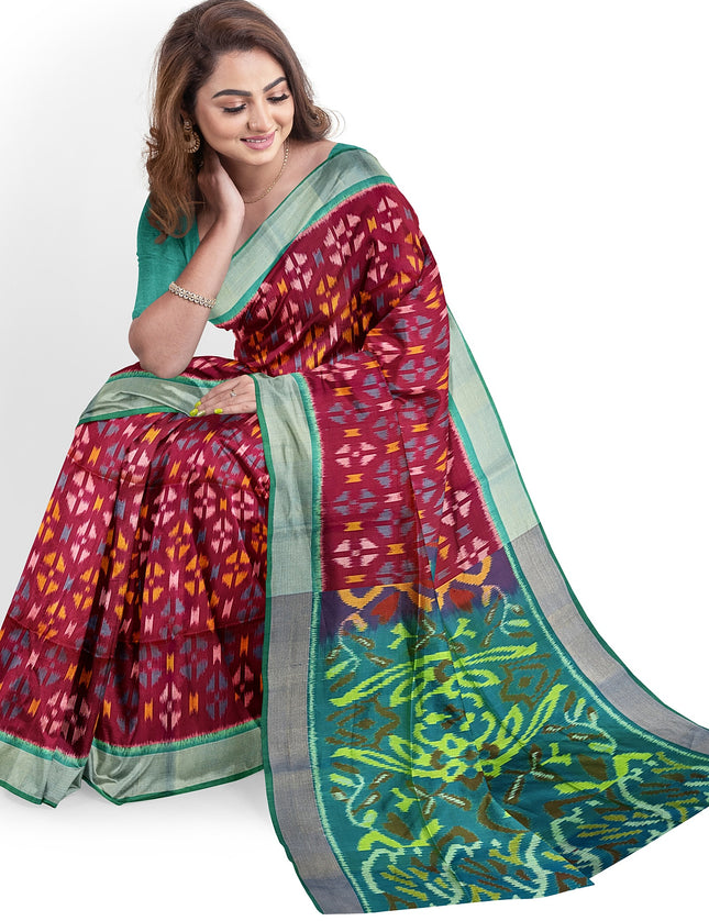 Pure Pochampally Silk Saree 6 Yards with Traditional Ikat Design