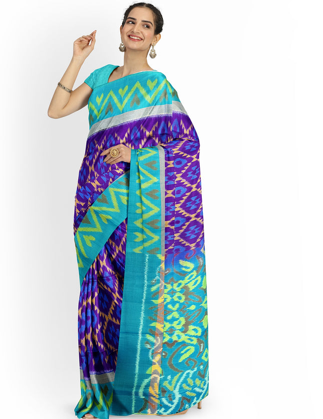 Pure Pochampally Silk Saree 6 Yards with Traditional Ikat Design