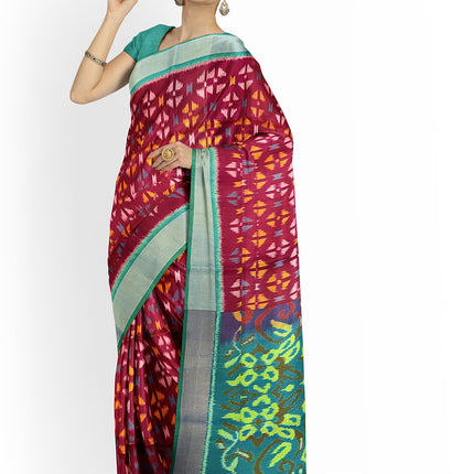Pure Pochampally Silk Saree 6 Yards with Traditional Ikat Design