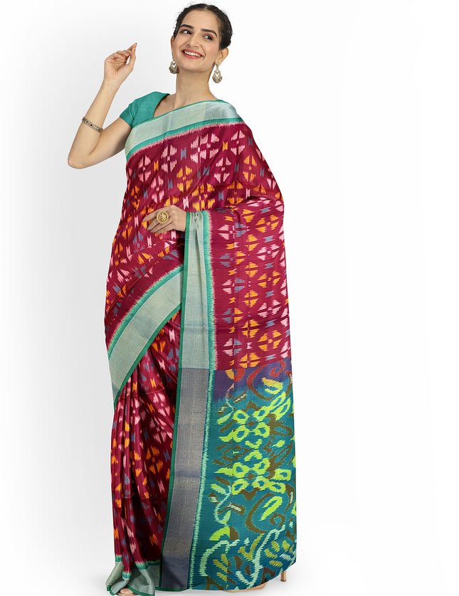 Pure Pochampally Silk Saree 6 Yards with Traditional Ikat Design